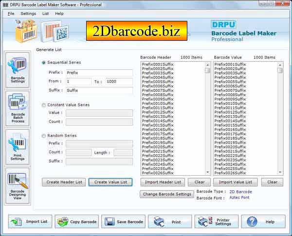 Screenshot of Aztec Barcode Generator 7.3.0.1