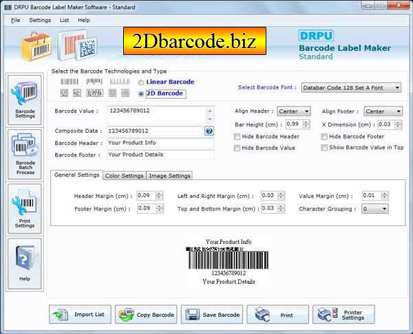 Screenshot of Codabar Barcode Generator