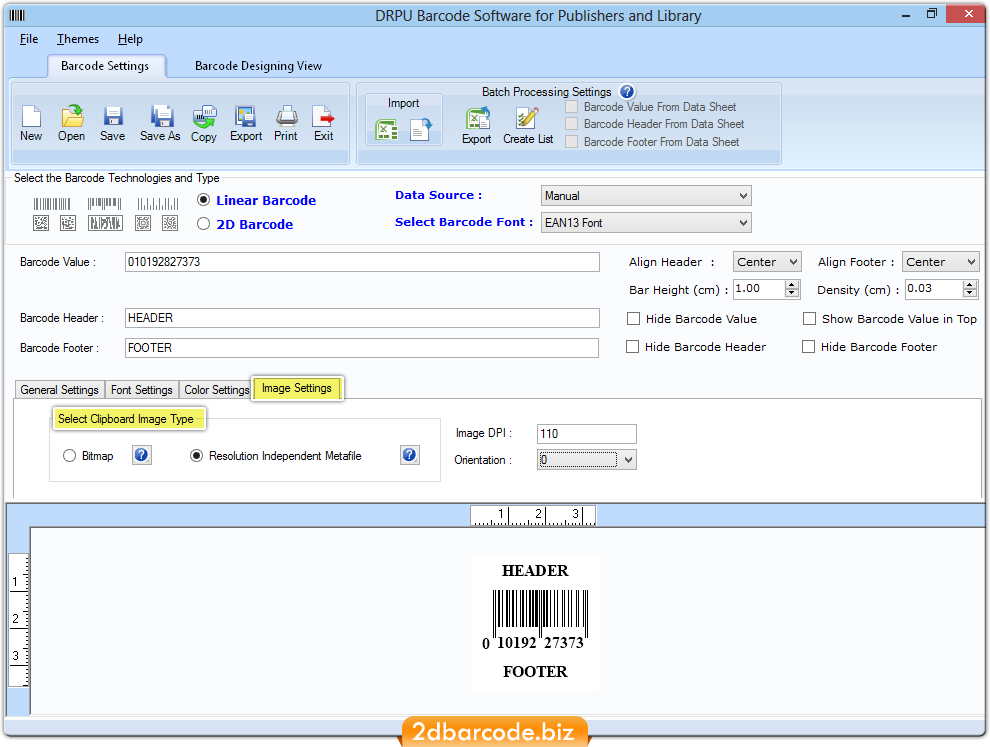 Barcode Settings Barcode Settings