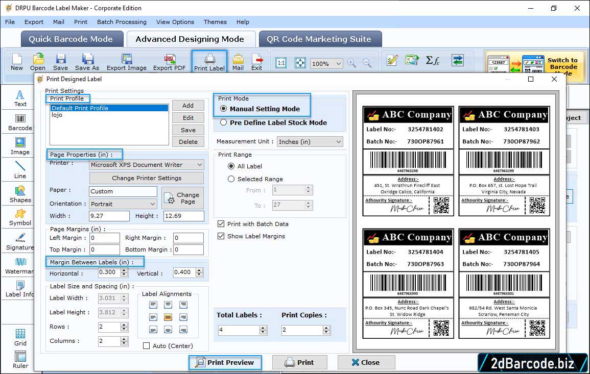 Print Designed Barcode Labels