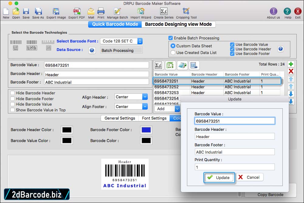 Update particular Barcode entry